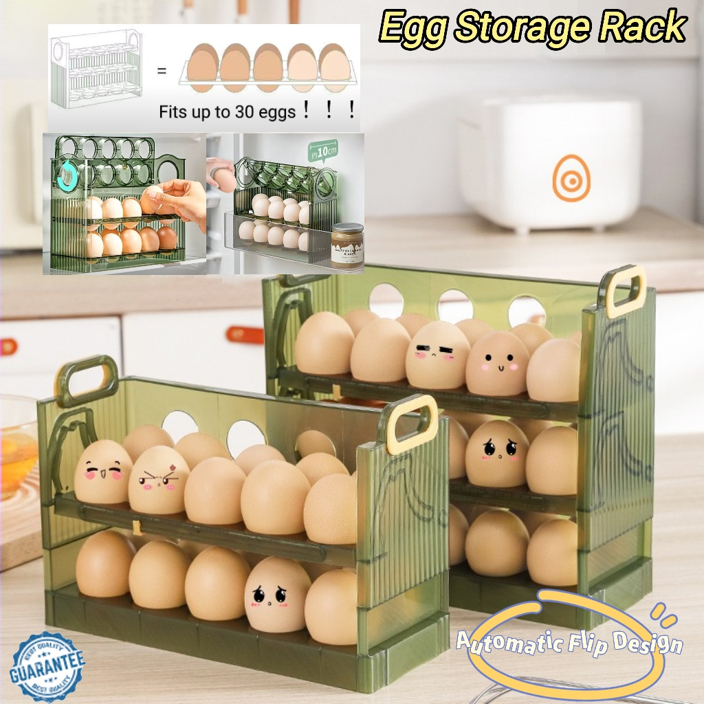Egg Storage Rack Refrigerator Auto Flip 30pcs Penyimpanan Telur Kitchen ...