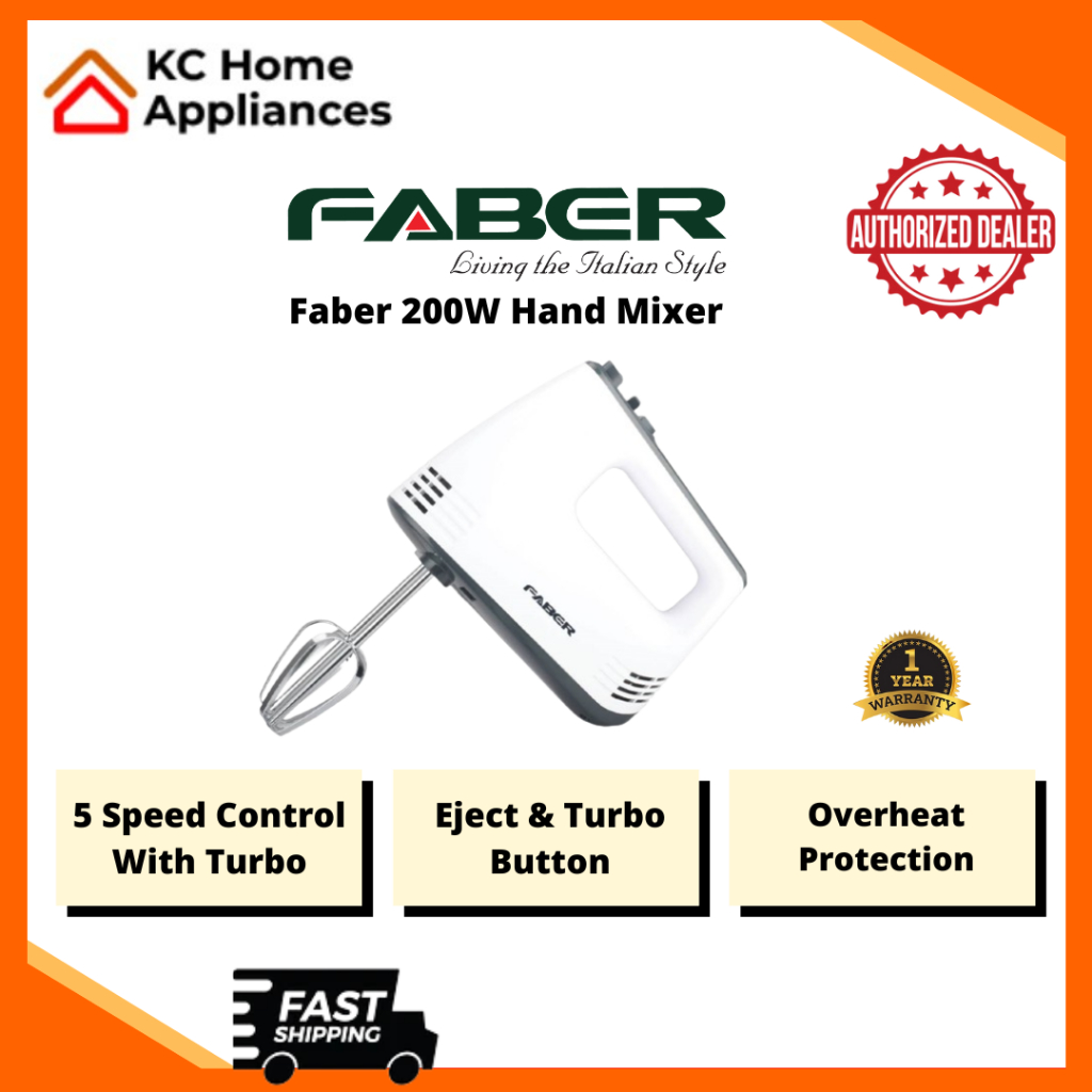 Faber Hand Mixer 200W 5 Speed Overheat Protection Eject Button