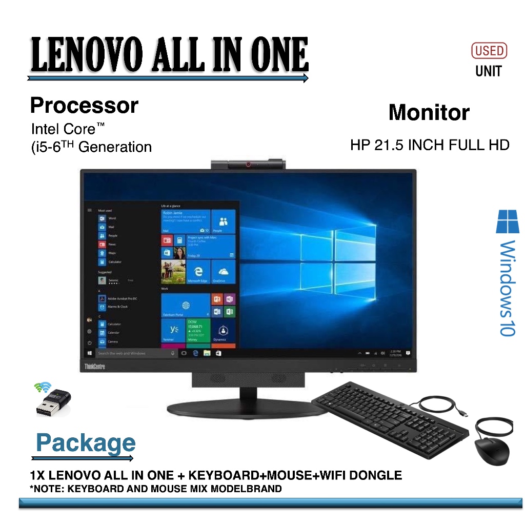 ALL IN ONE DESKTOP COMPUTER LENOVO THINKCENTRE TIO22GEN3 IPS MONITOR ...