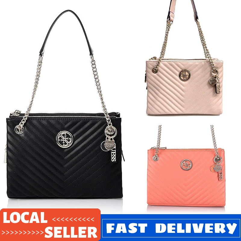 READY STOCK MALAYSIA OUTLET GUESS Doule Top Chain Handle Bag Zip