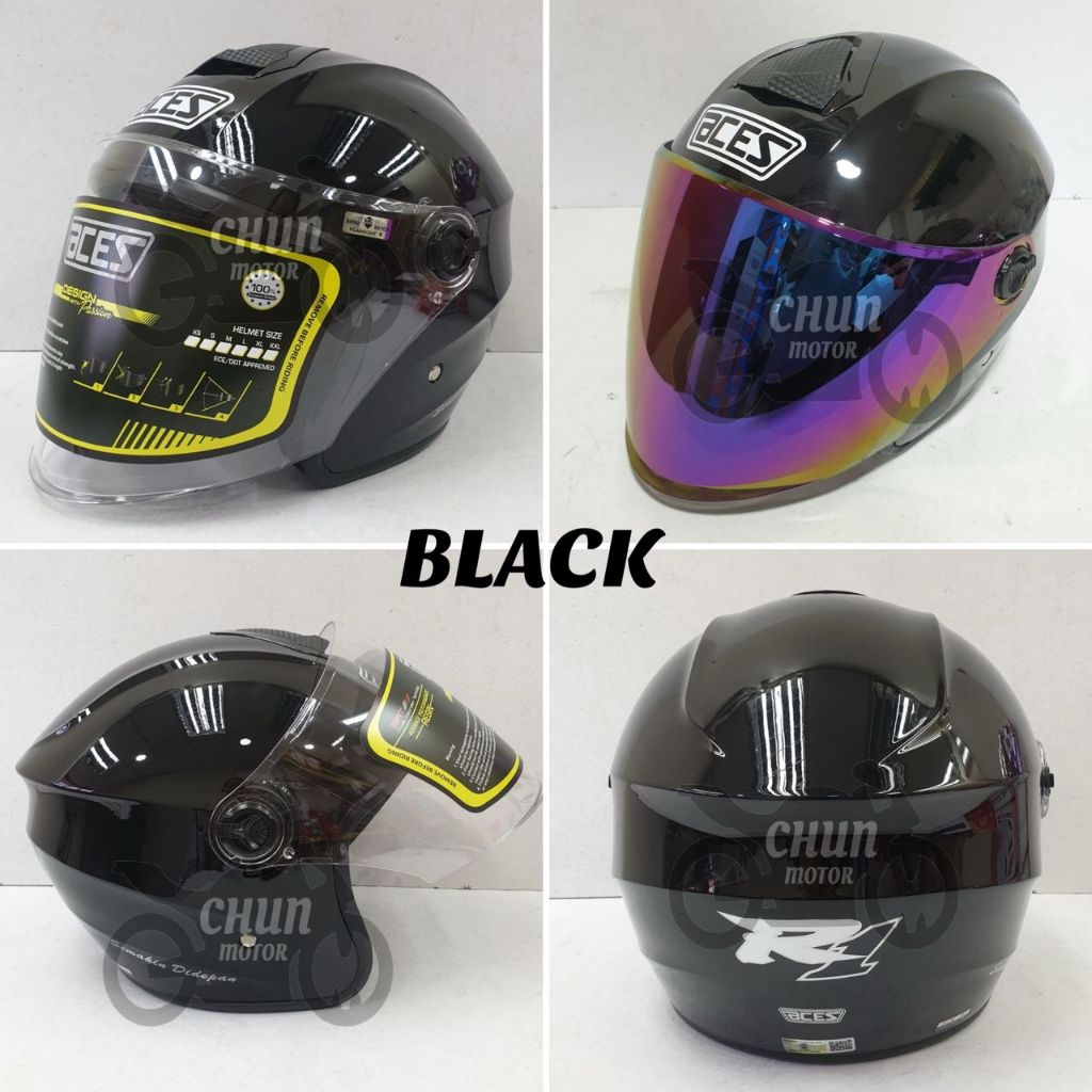 Original Aces R1 Open Face Helmet with Rainbow Visor / Tinted Smoke ...