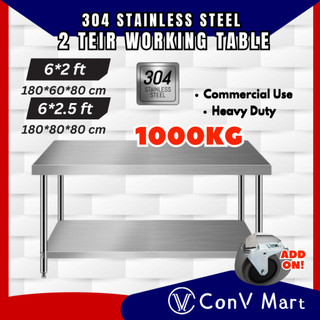6FT (180cm) 2Tier Stainless Steel Working Table Workbench Kitchen Meja ...