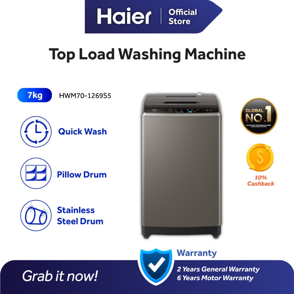 Haier 7KG Top Load Fully Auto Washing Machine HWM701269S5 Shopee