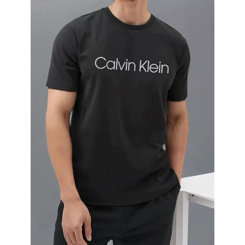 ORIGINAL Calvin Klein CK Middle Aligned Silver Logo Print Cotton T Shirt Men Slim Fit Baju Lelaki Premium Shopee Malaysia