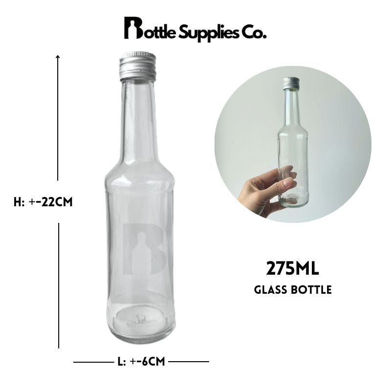 275ml Long Neck Glass Bottles with ROPP Silver Screw Cap | Botol kaca ...