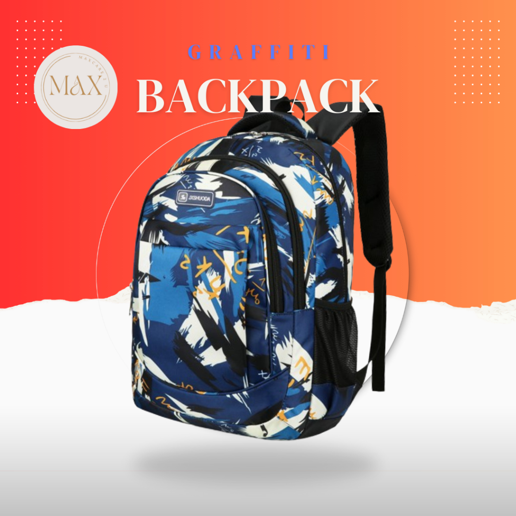 Large Capacity Multifunctional Multi Compartment Unisex Daily School Travel Backpack Graffiti Pattern Laptop Backpack