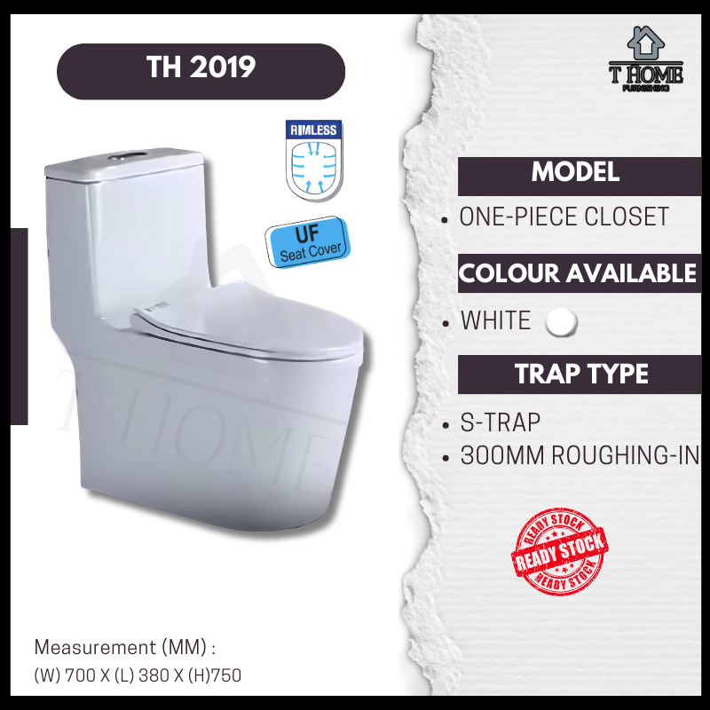 One Piece WC Toilet Bowl [TH-2019] S-Trap Wash Down Water Closet ...