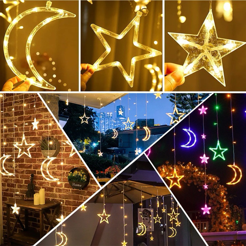 Lampu RAYA 3.5 METER 6 Large Star Moon 6 Small Star LED Deco Light ...