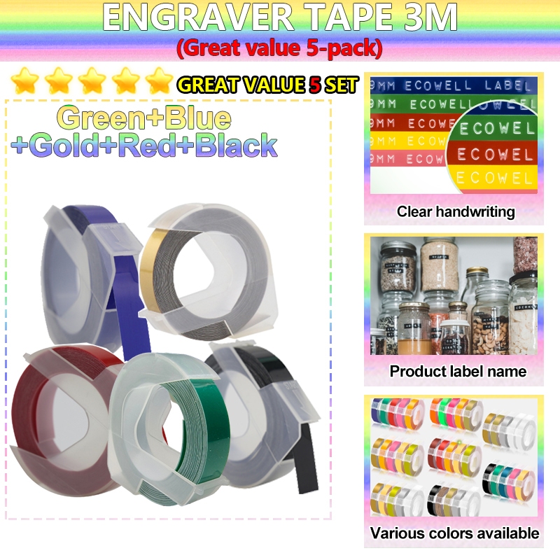 Multicolor Manual Label Maker Sticker Nama Dymo 3D Embossing Sticker ...