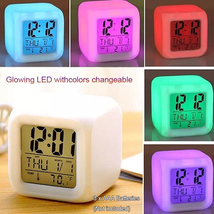 (3pcs AAA batt Included) LED Color Changing Digital Alarm Clock ...