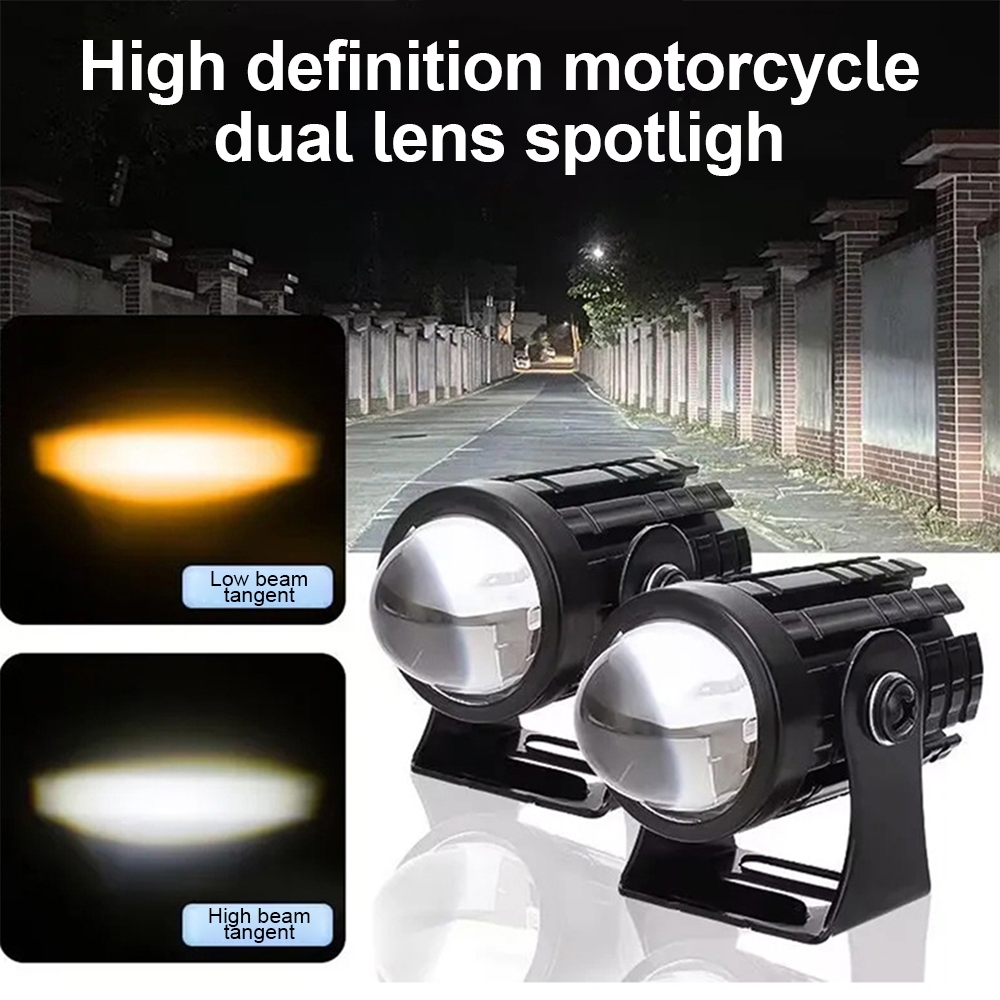 White Yellow Dual Color Motorcycle LED Headlight Fisheye Lens Mini ...