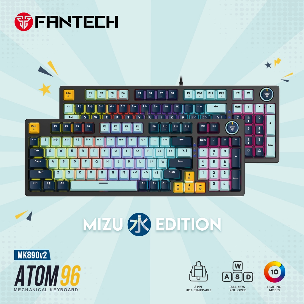 FANTECH MK890v2 ATOM 96 MECHANICAL KEYBOARD MIZU EDITION HOT-SWAPPABLE ...