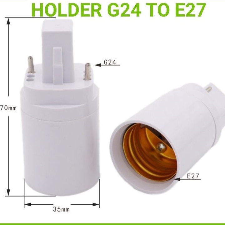 2PIN PLC G24 Male To E27 Female Socket Adapter Converter Extender ...