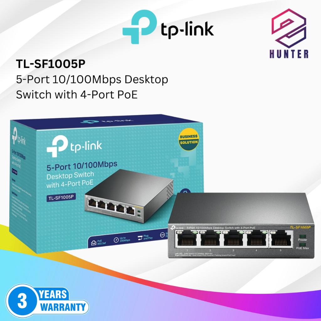 TP-Link TL-SF1005P PoE Switch 5 Port - 4 PoE Ports Mit 58W Budget Für Netzwerk