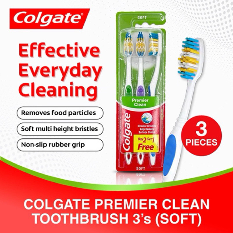 Colgate Tooth Brush Permier Clean 3’s - SOFT | Shopee Malaysia