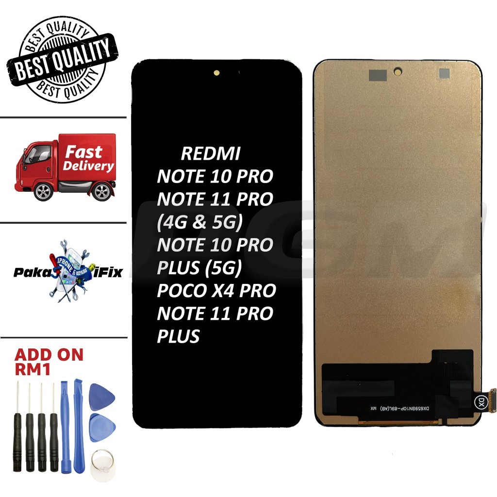 Écran LCD Complet + Vitre Tactile Pour Xiaomi Redmi Note 10 Pro 4G / Note 11 Pro - Noir, Neuf