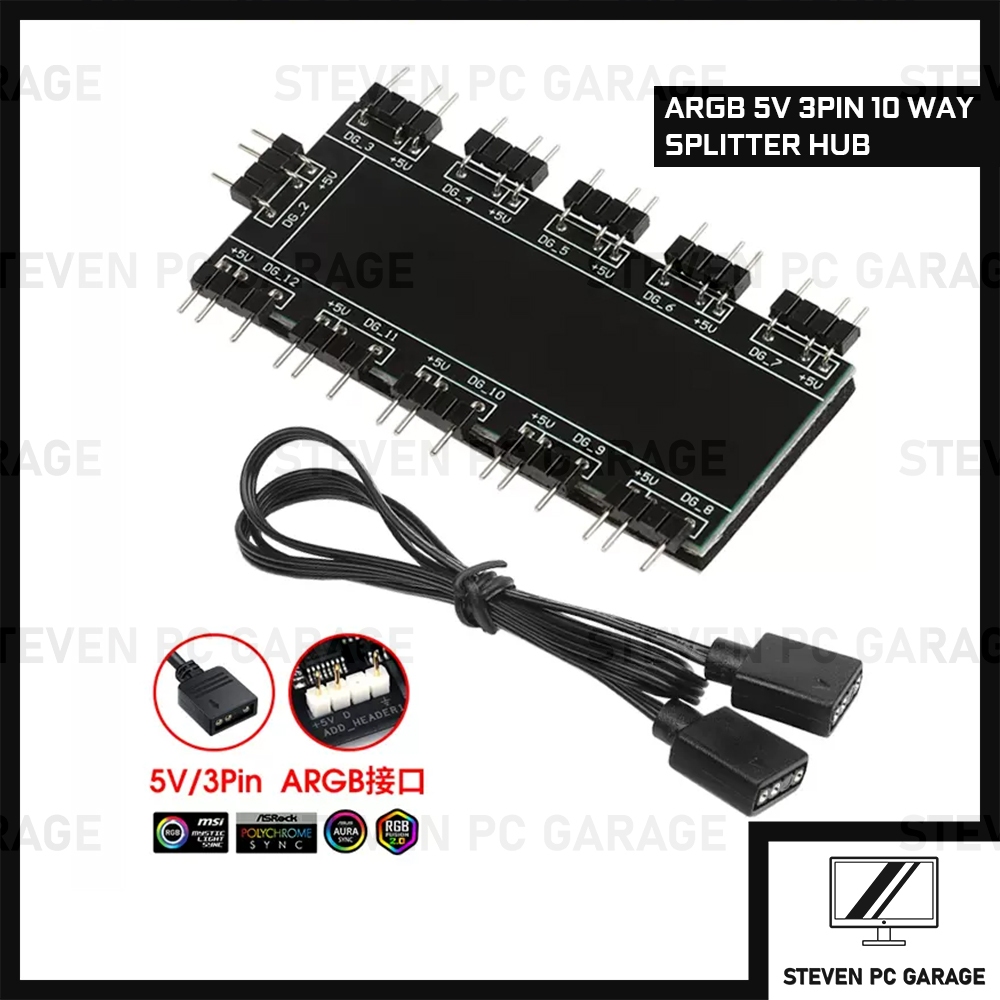 MEIRIYFA 5V 3PIN ARGB Splitter HUB, 1 A 10 Vie LED Fan HUB - 7