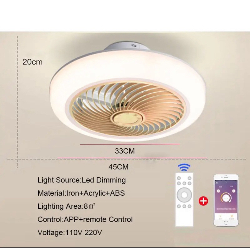 Fans Light 46CM Ceiling Fans Smart APP + Remote Control Dimming Light ...
