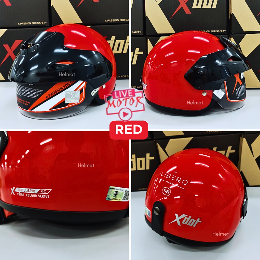 [sirim Approved] X-dot G118 Libero Plain Half Helmet Cruiser Topi 