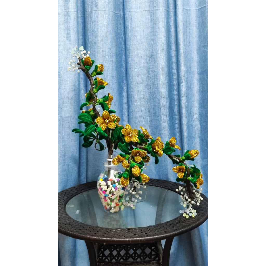 Handmade Special Golden Flower Velvet Home Decoration With Lights