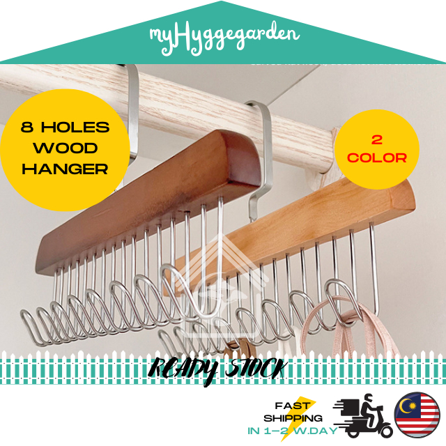 8 Holes Solid Wood Hanger Scarf Tie Tudung Hanger No Trace Clothes ...