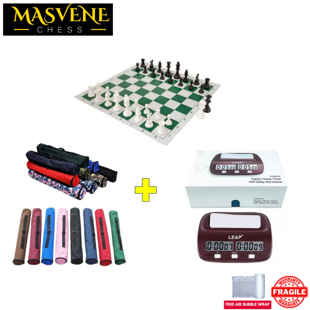 (Intermediate Bundle) Vinyl Chess Set + Tube Chess Bag (B01) + Chess ...