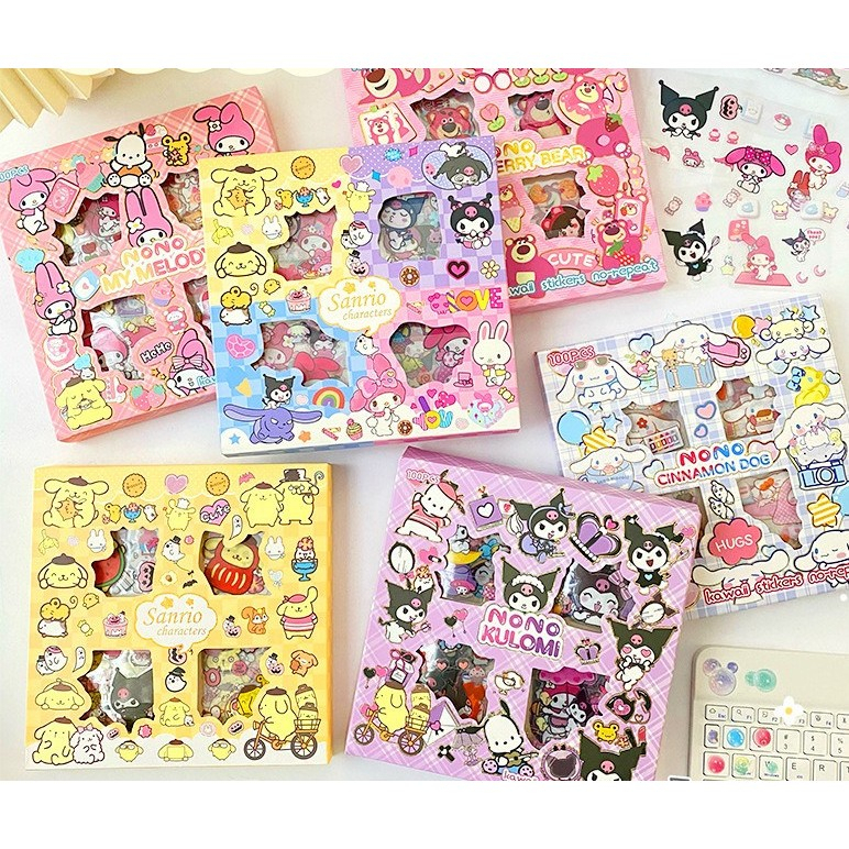 100pcs Sanrio Stickers with Gift box /PVC Sticker/Transparent Cartoon ...