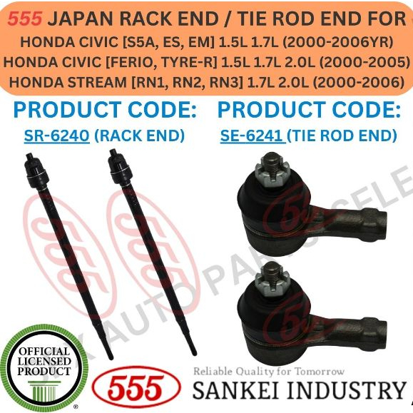 555 GENUINE JAPAN TIE ROD END / RACK END FOR HONDA CIVIC [S5A, ES ...