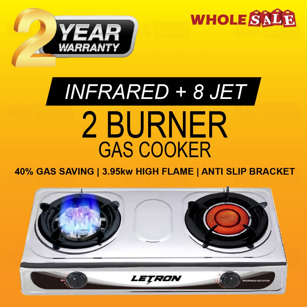 [ 2 YEARS WARRANTY ] Twin Burners Gas Stove Stainless Steel Table Top