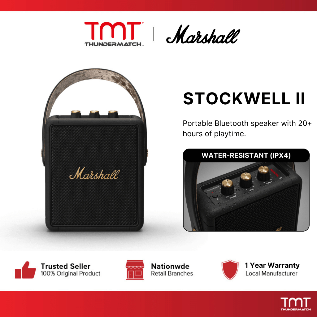 Marshall Stockwell II Portable Speaker (Black & Brass) MultiDirection
