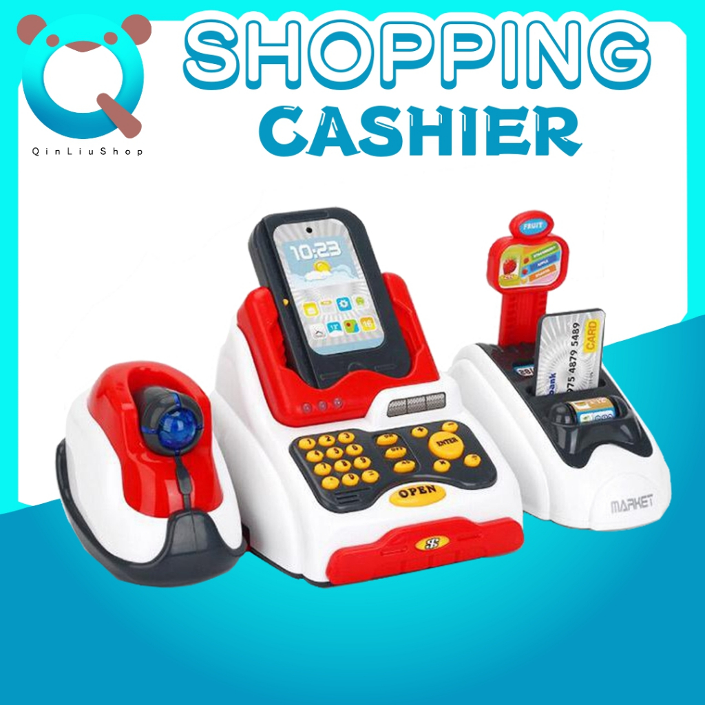 Supermarket Cashier Shopping Cart Cash Register Card Machine Set ...