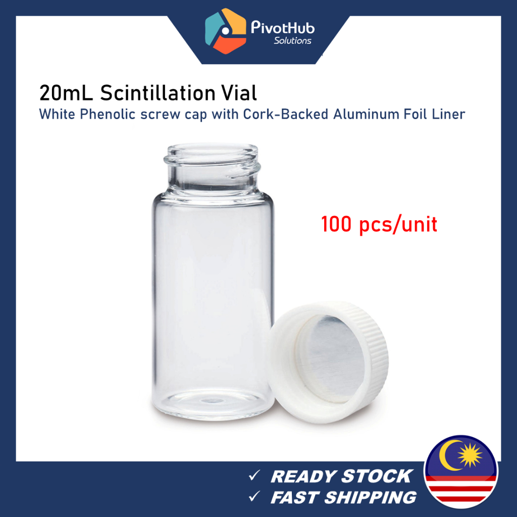 Scintillation Vial 20ml White Phenolic screw cap with CorkBacked