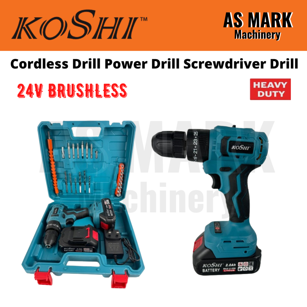 Koshi 24V Brushless Cordless Drill Power Drill Screwdriver Drill 2 Pcs ...