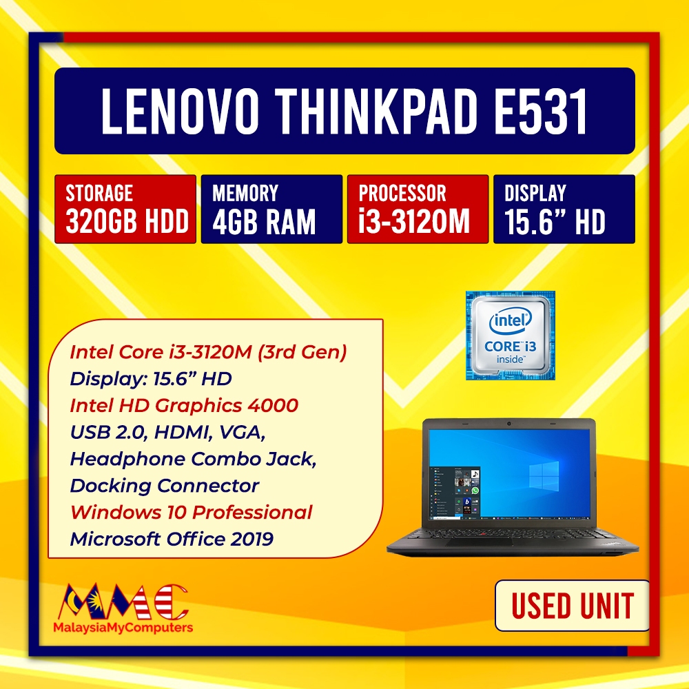 LAPTOP LENOVO THINKPAD E531 15.6" INTEL CORE i3 3RD GEN - 4GB RAM ...