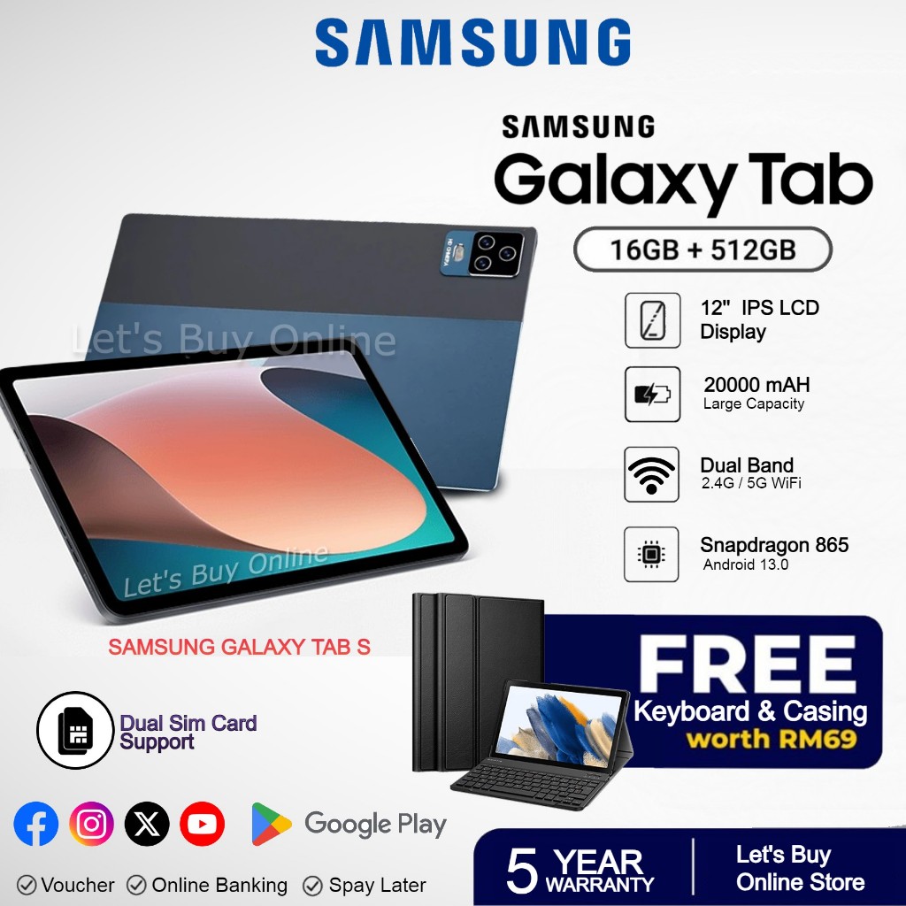 Samsung Galaxy Tab S Tablet 12inch |16GB RAM +512GB ROM| Smart Tablet ...