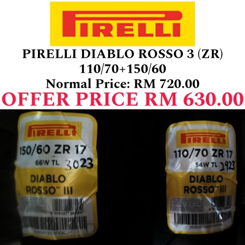 (Offer) PIRELLI DIABLO ROSSO 3 (ZR) Combo set | Shopee Malaysia