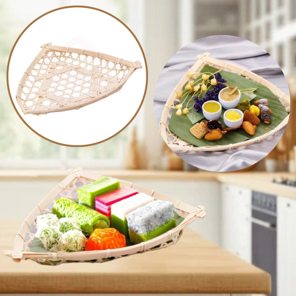 BAMBOO BASKET HANDMADE ROTAN TRAY KITCHEN FRUIT PASTRY TRAY BASKET ...