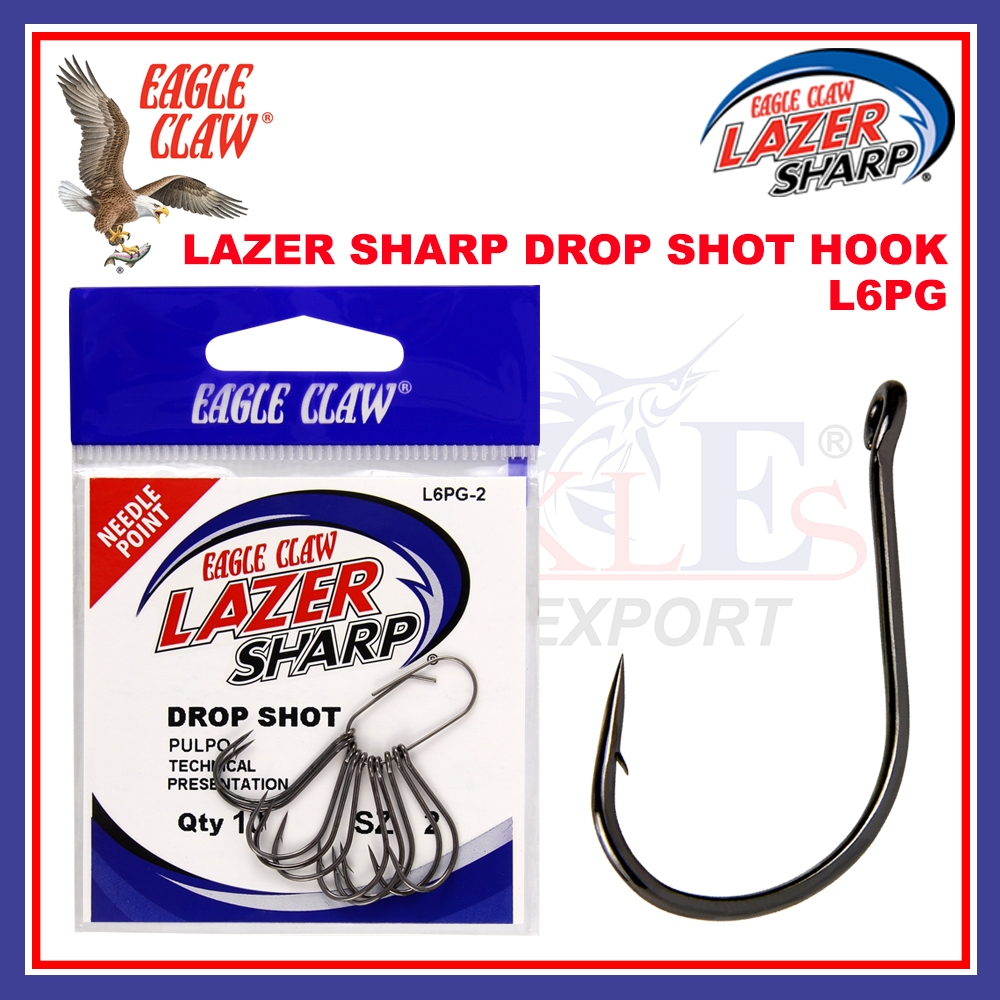 (10pcs/pkt) Eagle Claw Lazer Sharp Drop Shot Hook L6PG Platinum Black ...