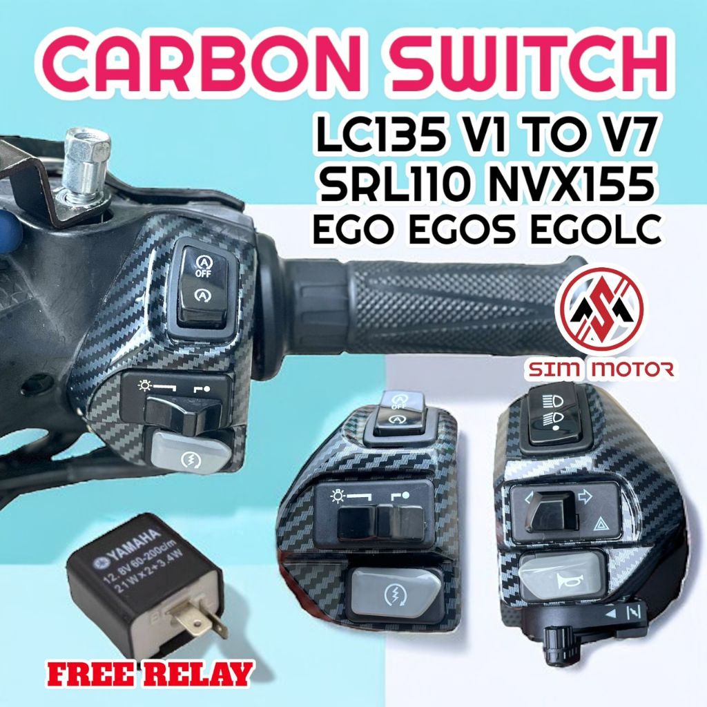 CARBON HANDLE SWITCH LH RH DOUBLE SIGNAL ON/OFF HI LOW SUIS+RELAY LC135 ...