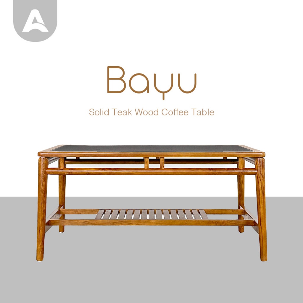 Arturo - Bayu Solid Teak Wood Coffee Table with Tempered Glass Top ...