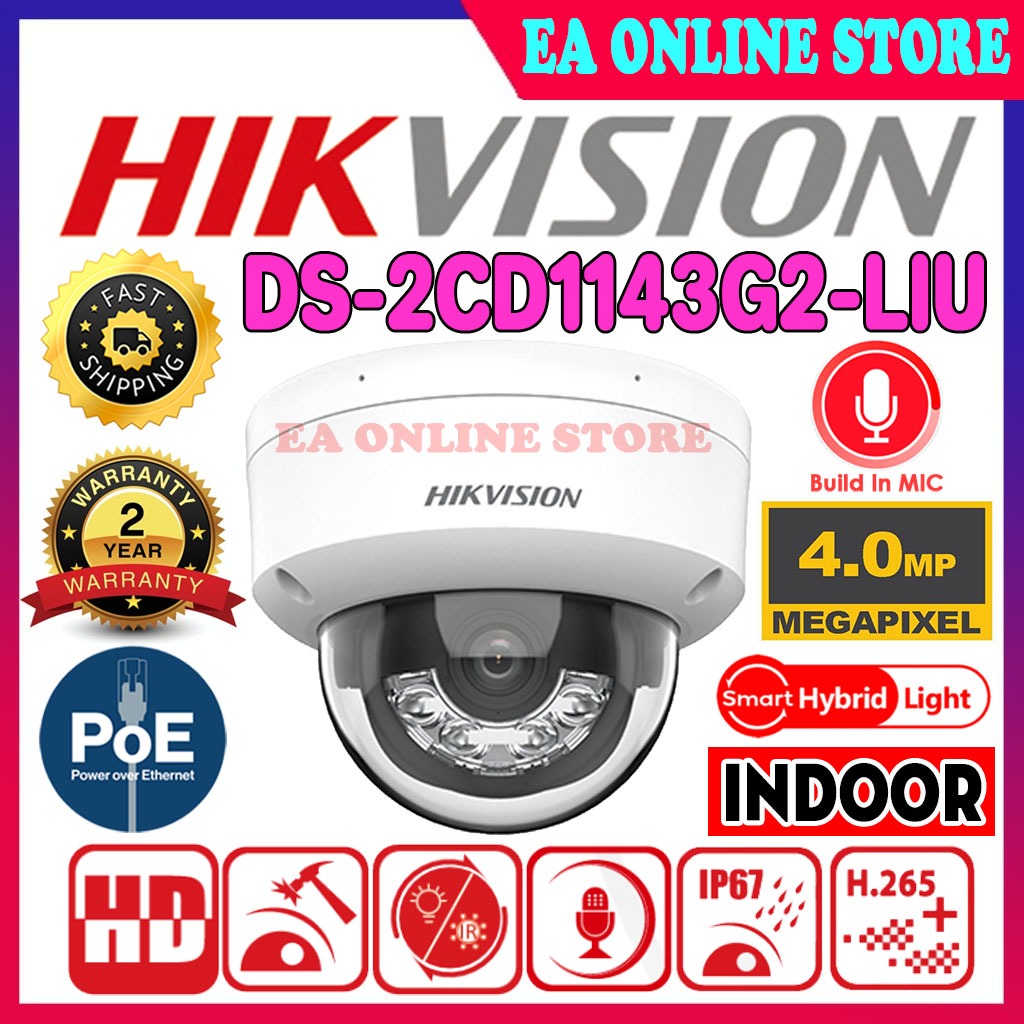 HIK HIKVISION DS-2CD1143G2-LIU 4.0MP POE IP Network CCTV Camera 4MP ...
