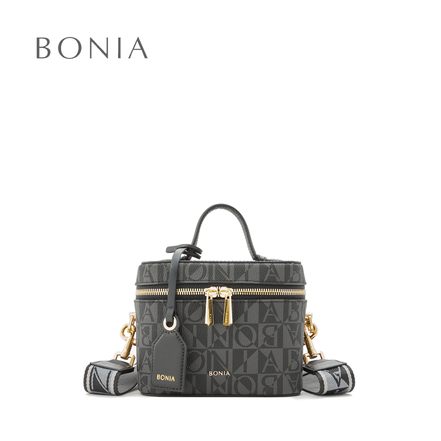 Bonia Black Teana Monogram Satchel Box Bag Shopee Malaysia