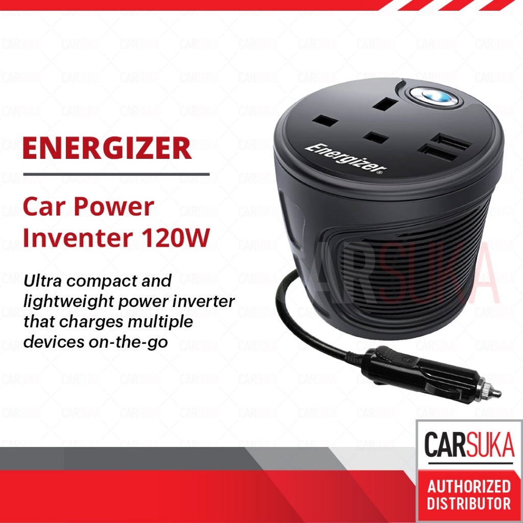 ENERGIZER 120W Car Power Inverter with 2 USB 2.1A Charging Port for Smartphone + Adapter Cup