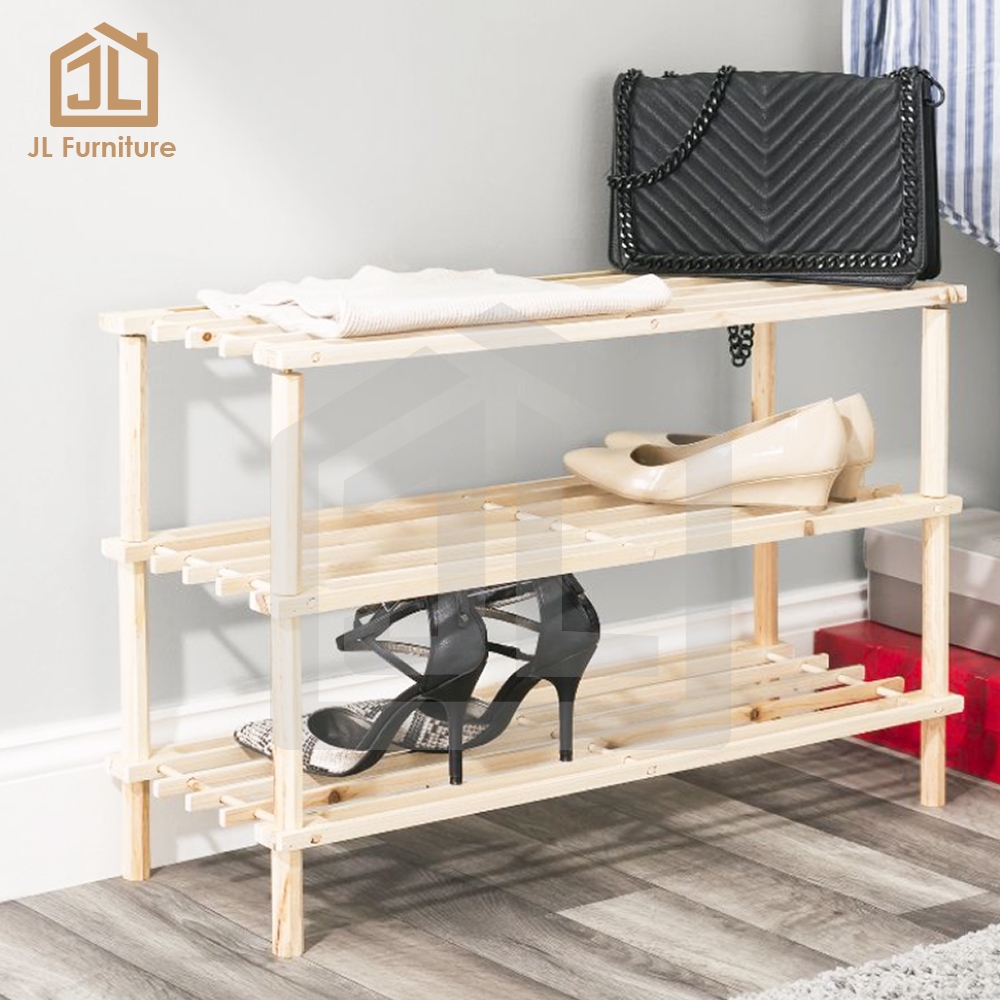 JL Furniture 3 Tier Wooden Shoe Rack Entryway Shoes Organizer Shoe ...