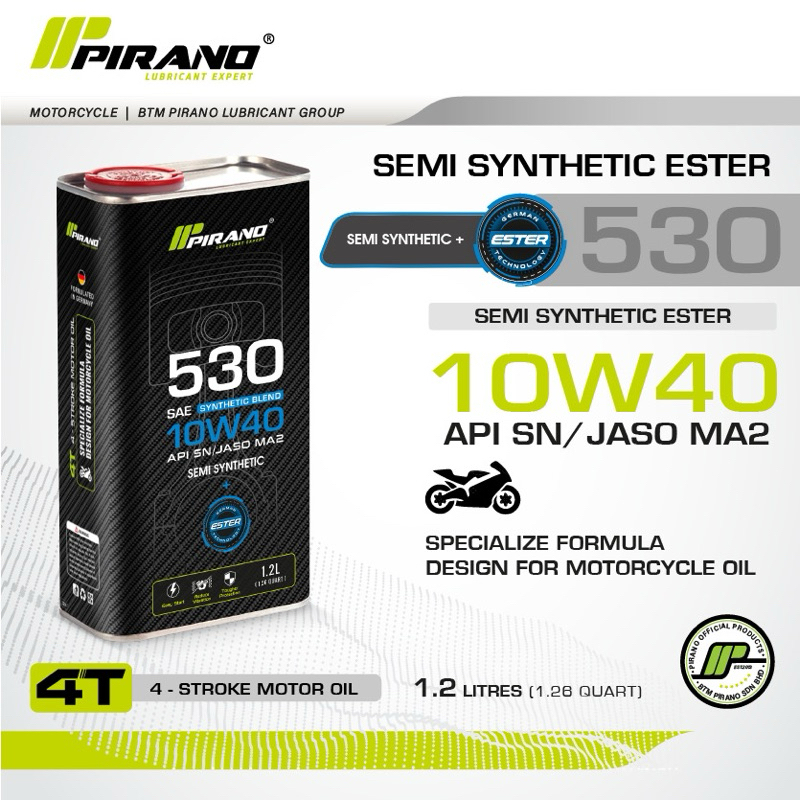 P530 PIRANO 4T 10W40 Semi Synthetic Ester Motorcycle Engine Oil API SN ...