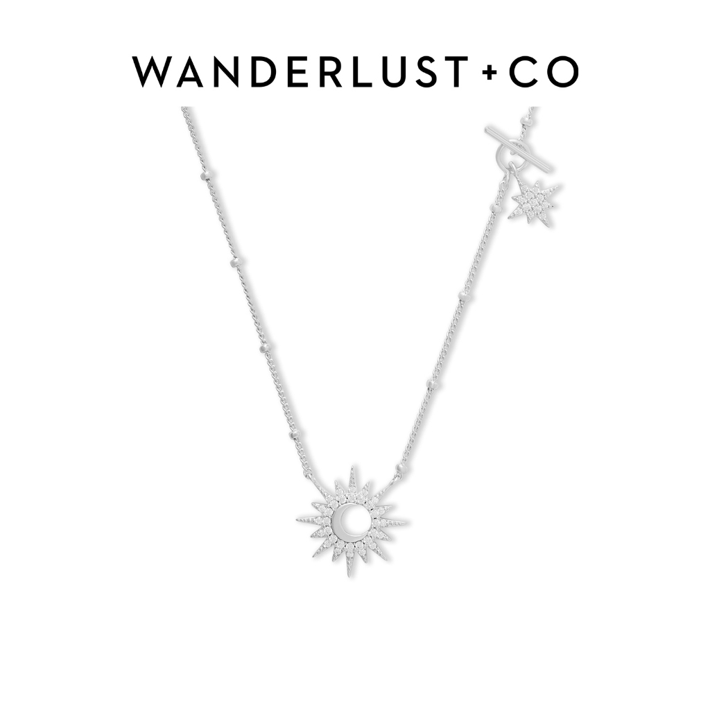 Wanderlust Co Sunlit Crescent Silver Necklace Rhodium Plated