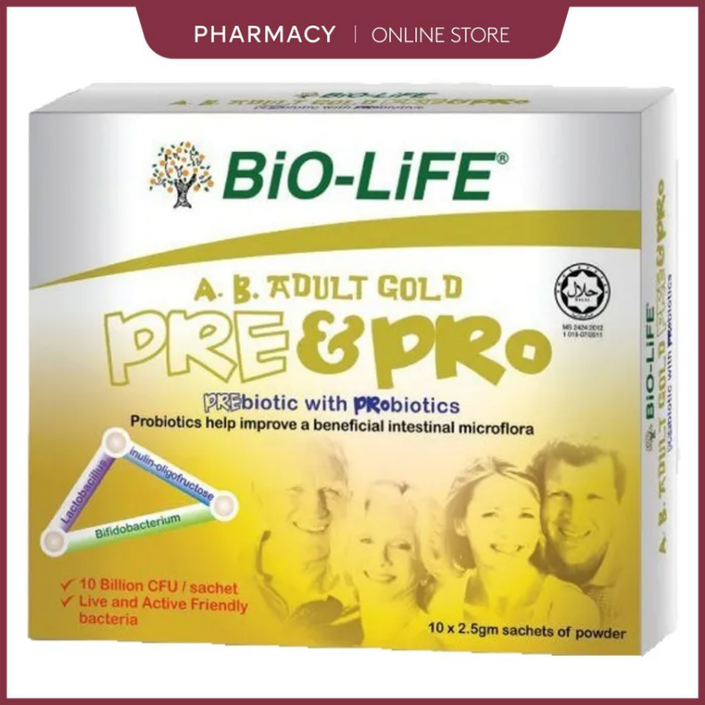 BIO-LIFE A.B. GOLD PREBIOTIC WITH PROBIOTIC 2.5G 10 SACHET | FOR ADULTS ...