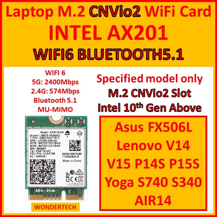 INTEL AX201 WIFI6 BLUETOOTH5.1 Laptop M.2 CNVio2 WiFi Card AX201NGW ...