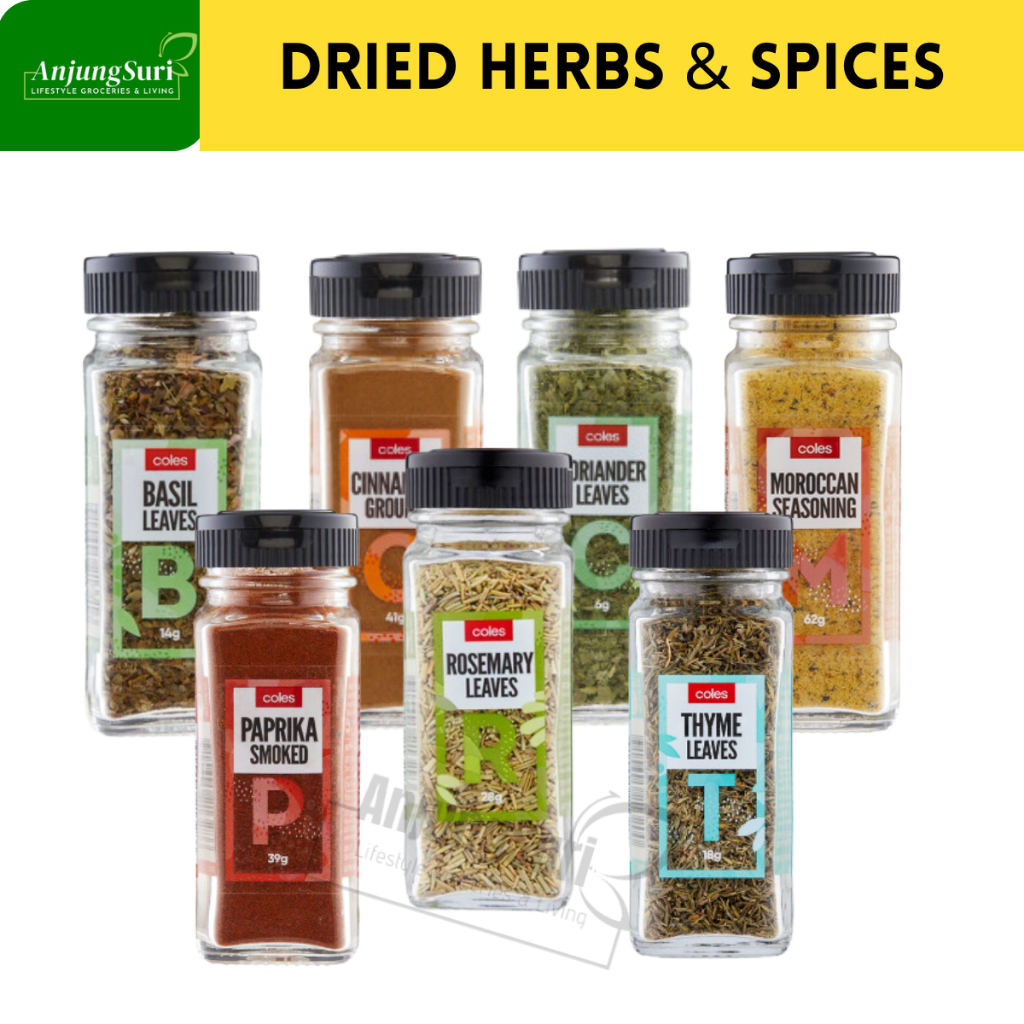 Coles Dried Herbs & Spices Cracked Black Peppercorns Paprika Cumin