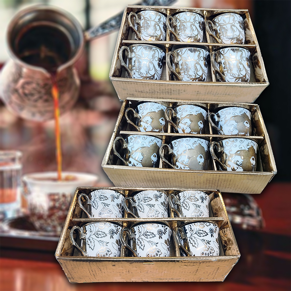 Mini Gold Ceramic Espresso Turkish Coffee Tea 6 Cups Set 90ml / 3oz ...